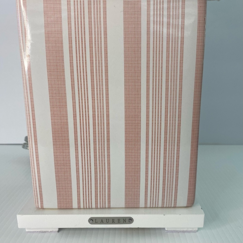 Ralph Lauren Squared Table Lamp, Pink & White Vertical Woven Stripes Hom… - Picture 2 of 11